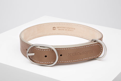 Nero & Sofia Taupe Abbracci Collection Dog Collar - Nero & Sofia